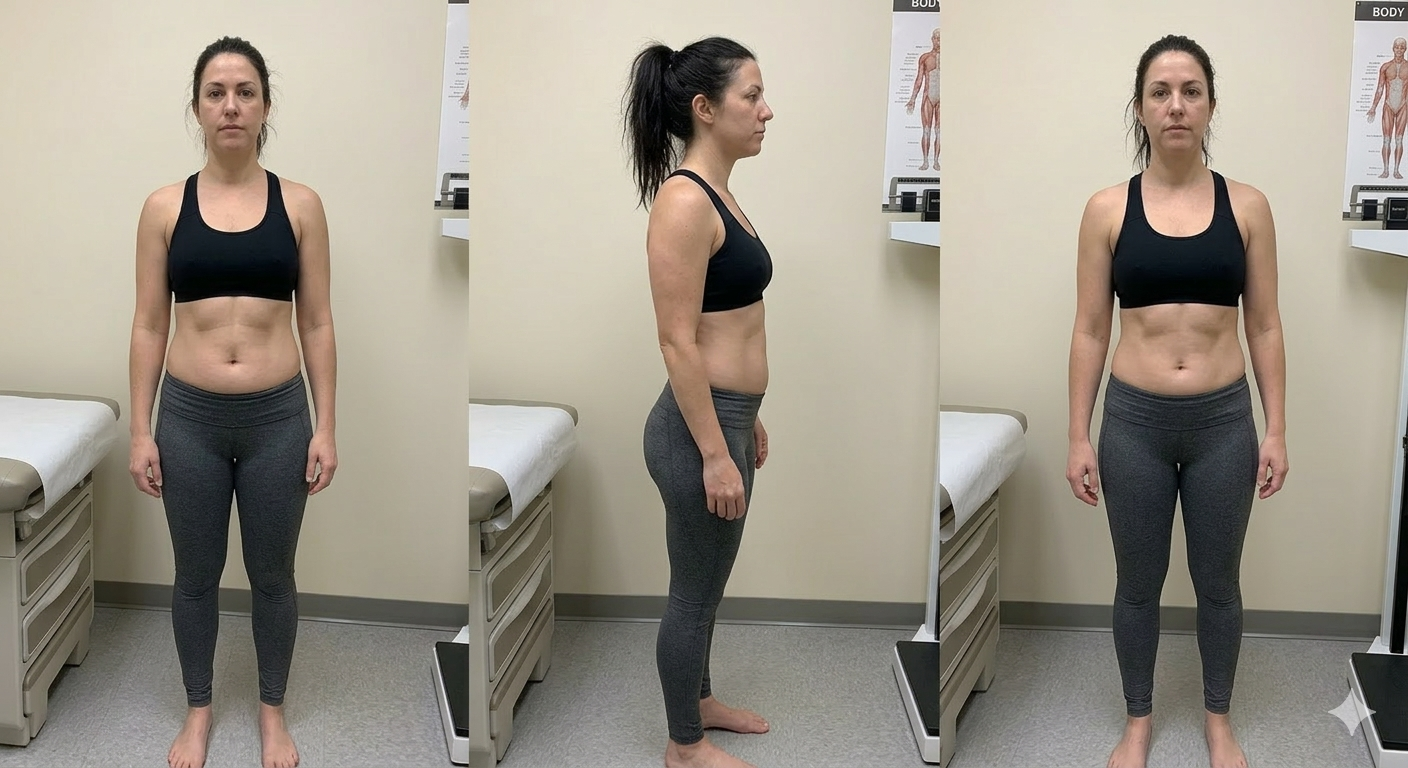 After EMS body sculpt — toned abdomen and visible fat reduction
